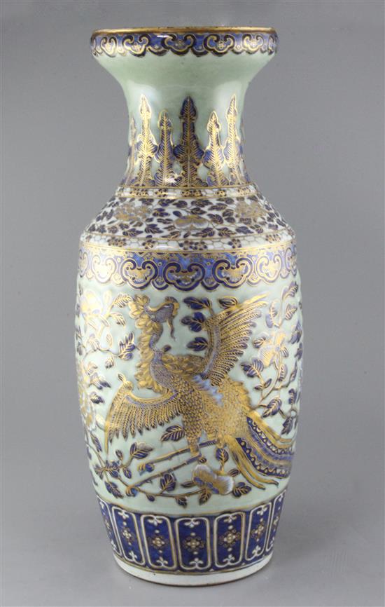 A large Chinese celadon ground baluster vase, mid 19th century, 58.5cm